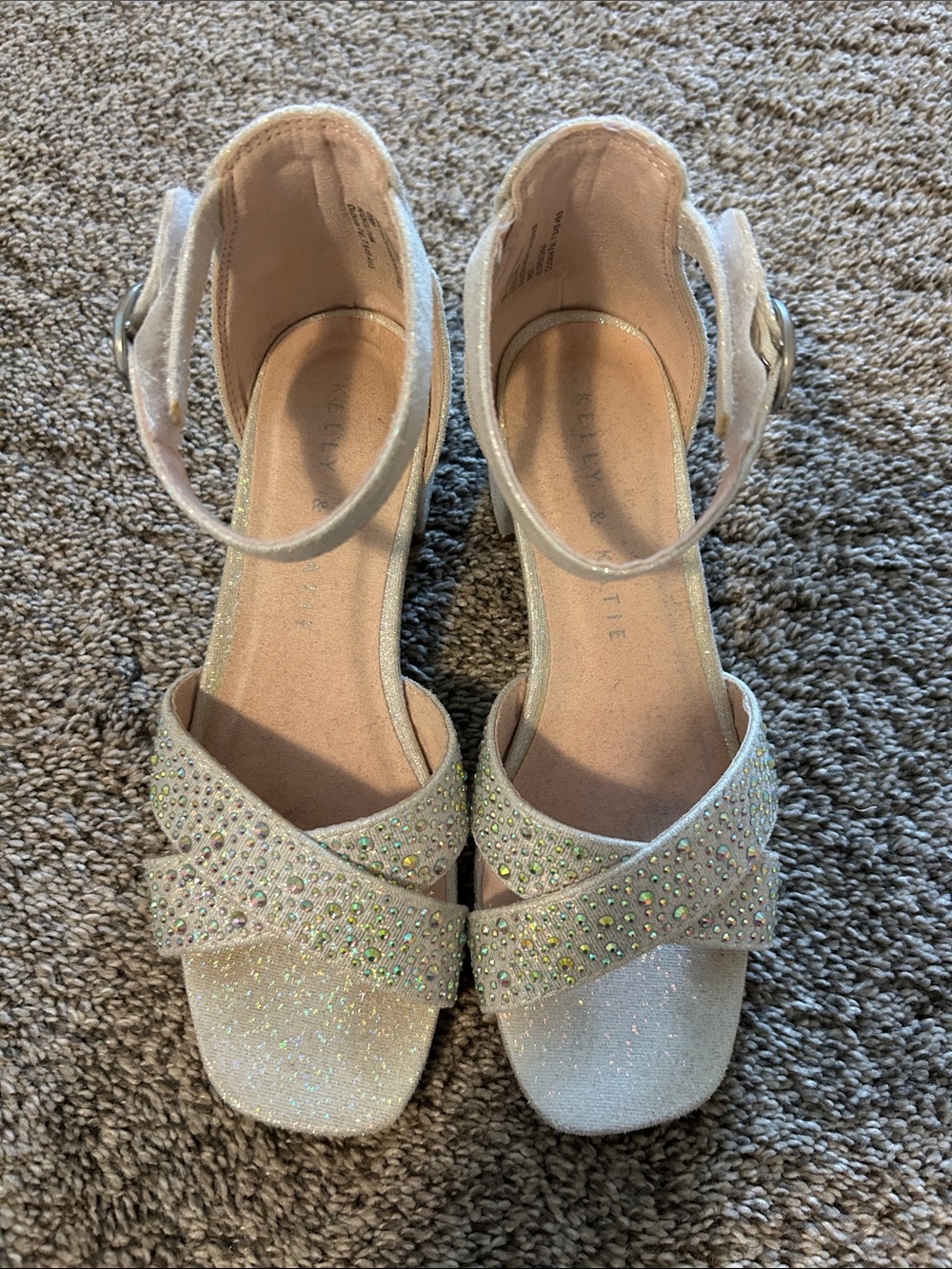 Kelly & Katie Girls' Ivory Glitter Ankle-Strap Dress Sandals